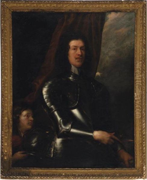 Portrait Of A Gentleman, Three-quarter Length, In Armor, With A Page At His Side Oil Painting by William Dobson