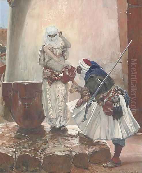 An Arab warrior pausing for refreshment Oil Painting by Richard Caton Woodville