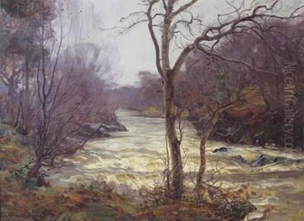 A Highland River Oil Painting by Alexander Brownlie Docharty