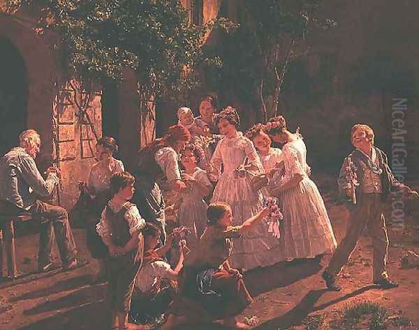 Peasant Wedding in Lower Austria Oil Painting by Ferdinand Georg Waldmuller