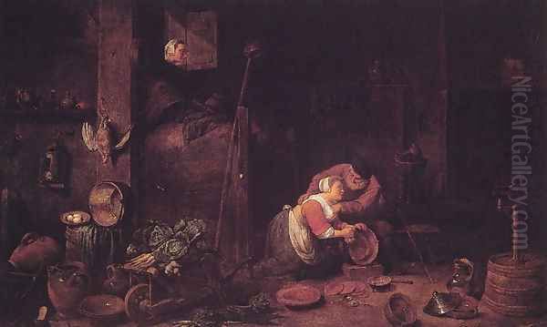 Der Alte Und Die Kuchenmagd Oil Painting by Ferdinand Georg Waldmuller