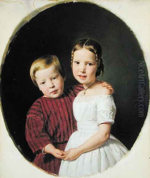 Portrait of Two Children, 1844 Oil Painting by Ferdinand Georg Waldmuller