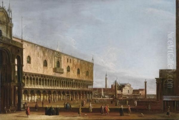 Venice, A View Of The Piazzetta 
From Piazza San Marco, With San Giorgio Maggiore In The Distance And The
 Palazzo Ducale To The Left Oil Painting by Apollonio Domenichini