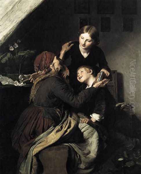 The Grandmother's Birthday 1856 Oil Painting by Ferdinand Georg Waldmuller