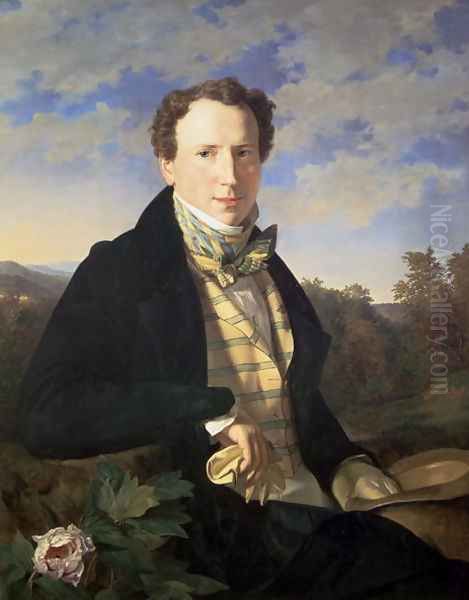 Self portrait, 1828 Oil Painting by Ferdinand Georg Waldmuller