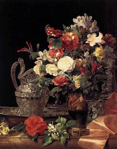 Bouquet in an Attic Bell Crater Oil Painting by Ferdinand Georg Waldmuller