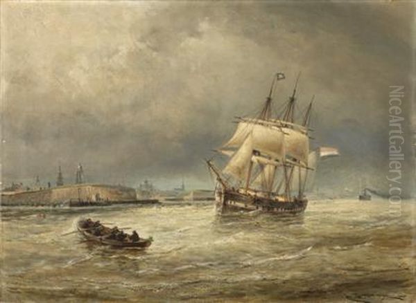 Vlissingue - Entrance To The Schelde Oil Painting by Cornelis Christiaan Dommersen