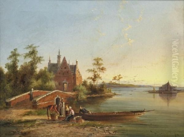 Ouddorp On The Maas Oil Painting by William Raymond Dommersen