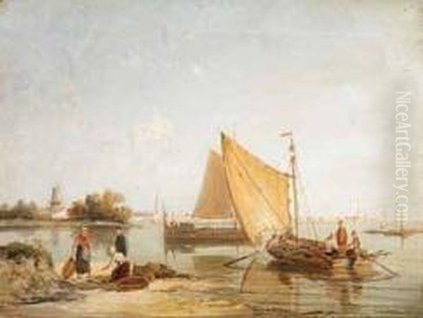 Barche Sullo Scheldt Oil Painting by William Raymond Dommersen