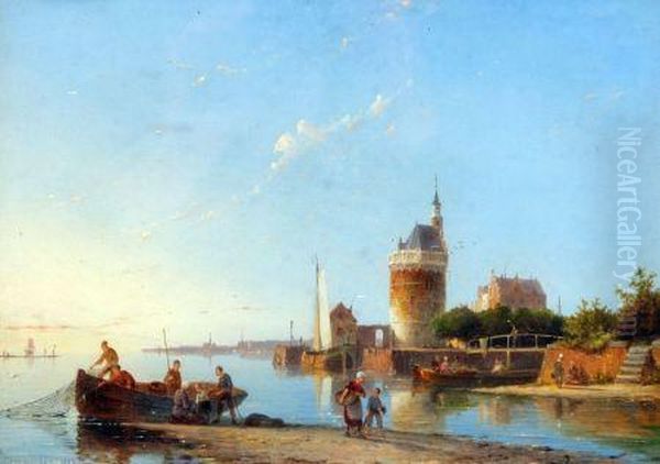 Hoorn On The Zuiderzee, Holland Oil Painting by Pieter Cornelis Dommershuijzen