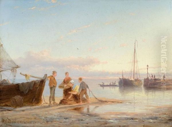 Costal Scene Oil Painting by Pieter Cornelis Dommershuijzen