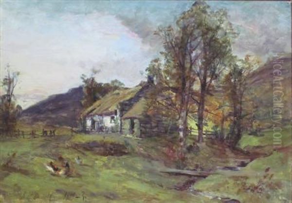 Chickens Outside A Croft Oil Painting by John Milne Donald