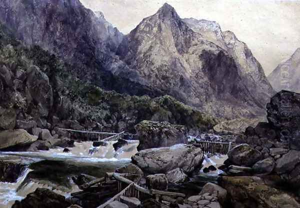 Rapids, Romsdal, Norway, 1847 Oil Painting by William West