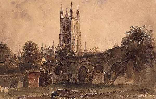 Gloucester Cathedral with the Ruins of St. Catherines Church Oil Painting by Peter de Wint