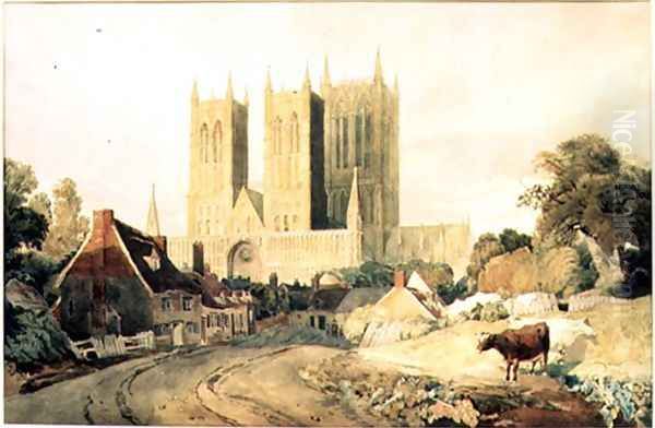 Lincoln Cathedral Oil Painting by Peter de Wint