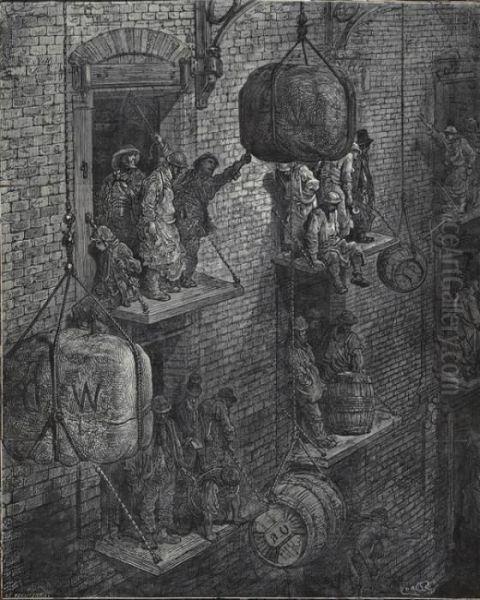 Warehousing In The City Oil Painting by Gustave Dore