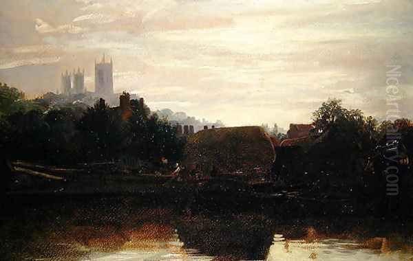 A View of Lincoln from the Foss Dyke, Dawn Oil Painting by Peter de Wint