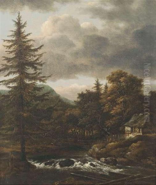 Bewaldete Landschaft Mit Einem Bach Oil Painting by Johann Jakob I Dorner