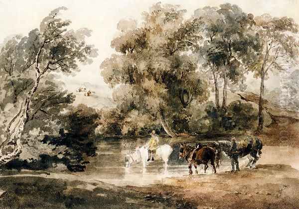 Horses Drinking At A Pool Oil Painting by Peter de Wint