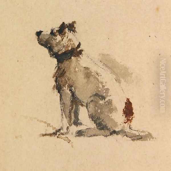 A Terrier, sitting facing left Oil Painting by Peter de Wint