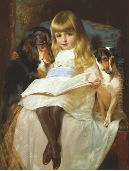 The Favourite Story, A Gordon Setter And A Jack-russell Oil Painting by Edwin Douglas