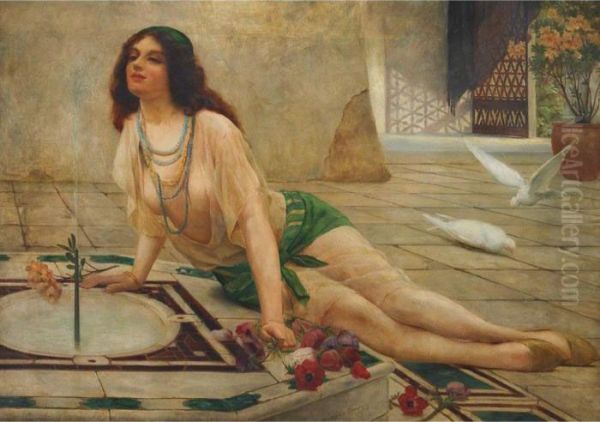 Harem Girl At A Fountain Oil Painting by Delapoer Downing