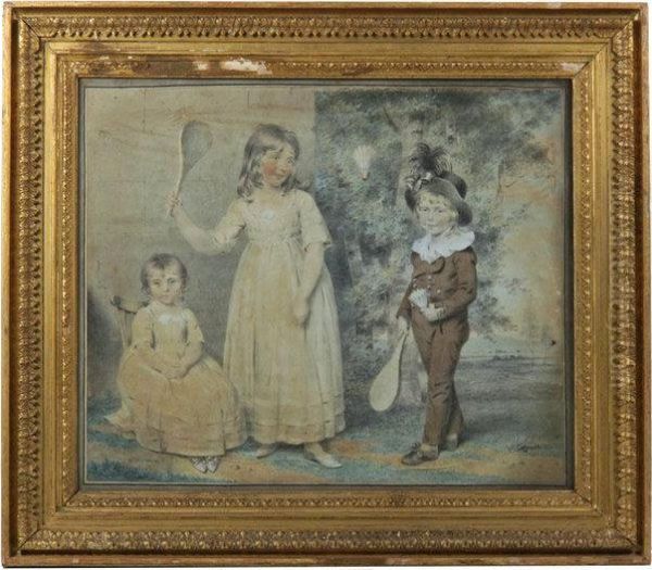 Portrait Of Ellen, George, Frederick And Amelia Ray Oil Painting by John Downman