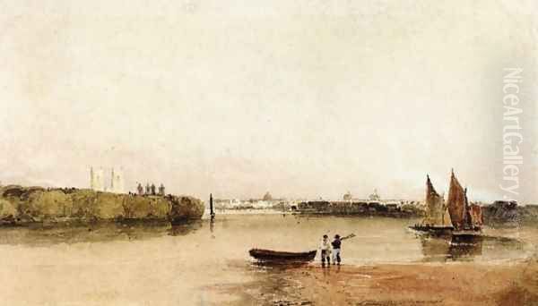 A View of Westminster from Battersea Oil Painting by Peter de Wint