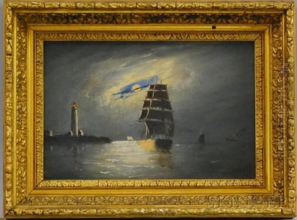 View Off Boston Light Oil Painting by Clement Drew