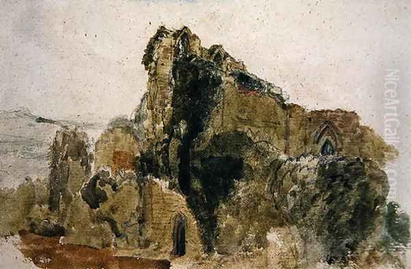 A Ruined Abbey Oil Painting by Peter de Wint