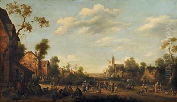 Dorflandschaft Mit Grossem Platz Oil Painting by Joost Cornelisz. Droochsloot