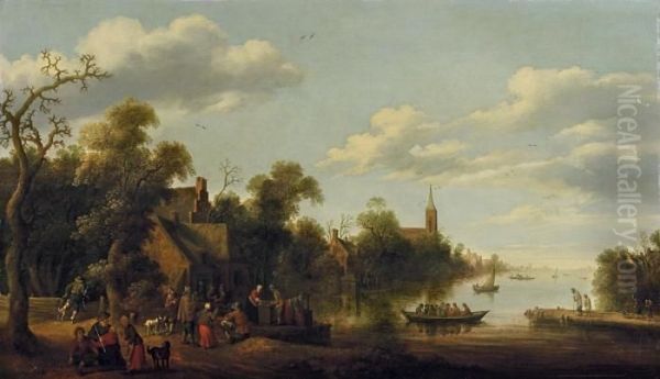 Flusslandschaft Mit Reicher Figurenstaffage Oil Painting by Joost Cornelisz. Droochsloot