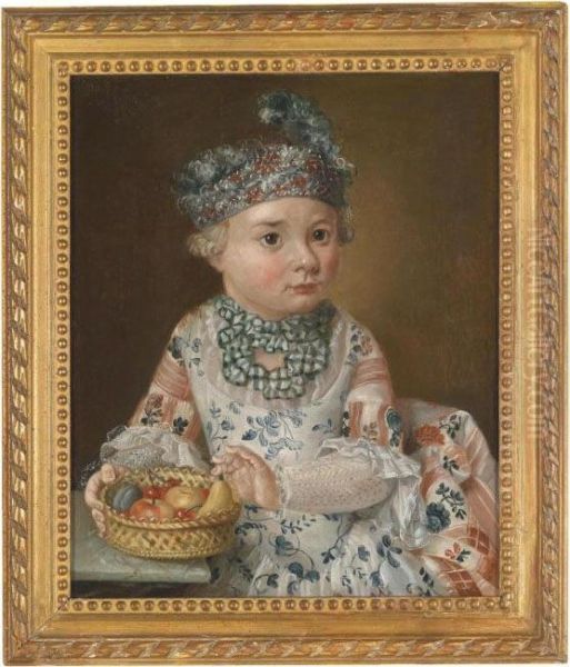 Portrait Of A Child With A Basket Of Fruit Oil Painting by Francois-Hubert Drouais