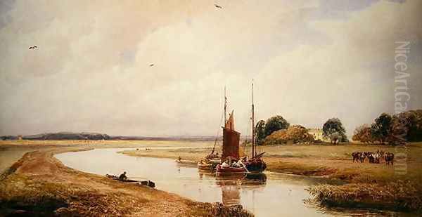 Langrick Ferry on the River Witham near Boston, Lincolnshire Oil Painting by Peter de Wint