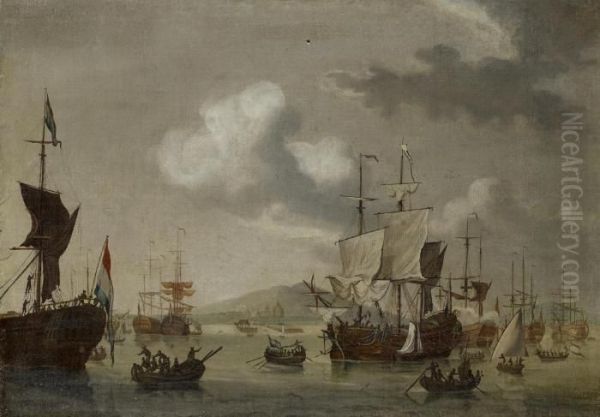 Hollandska Orlogsfartyg Pa Redden Oil Painting by Hendrick Dubbels