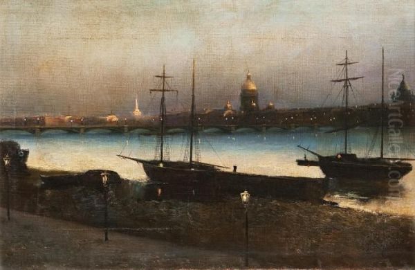 St.petersburg At Night Oil Painting by Nikolai Nikanorovich Dubovsky