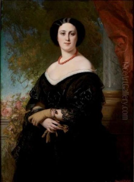 Portrait De Marguerite Henriette L'huillier Oil Painting by Edouard Louis Dubufe