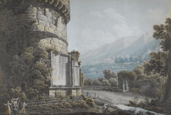 The Tomb Of Plautius Lucanus Near The Ponte Lucano Oil Painting by Abraham Louis R. Ducros