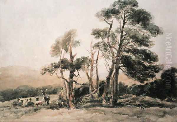 Deer in Lowther Park Oil Painting by Peter de Wint