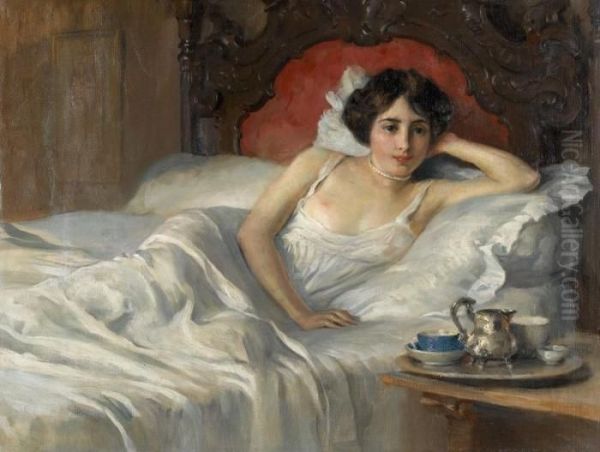 Liegende Dame Im Neglige Oil Painting by Frederic Dufaux