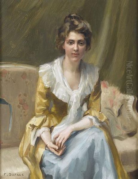 Portrat Einer Jungen Dame Auf Dem Sofa Oil Painting by Frederic Dufaux