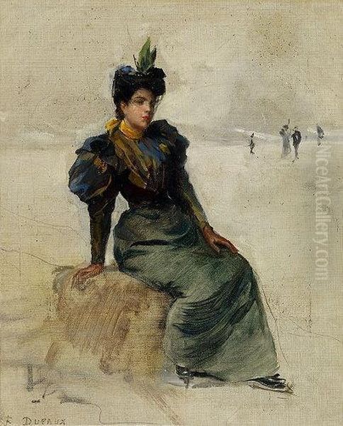 Junge Dame Sich Vom Eislaufenerholend Oil Painting by Frederic Dufaux