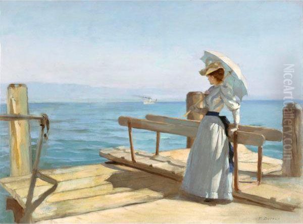 Jeune Femme Au Bord Du Lac Oil Painting by Frederic Dufaux