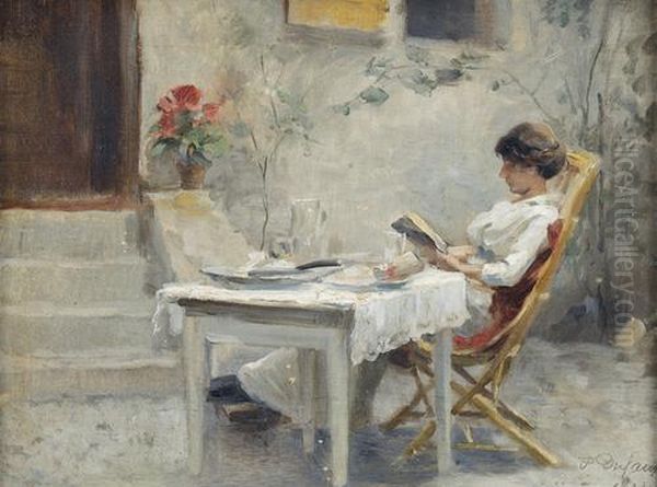 Lesende Dame Auf Einer Terrasse. Oil Painting by Frederic Dufaux