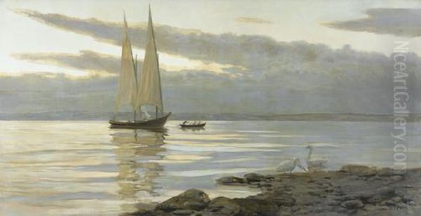 Segelboot Auf Dem Genfersee Im Morgenlicht. Oil Painting by Frederic Dufaux