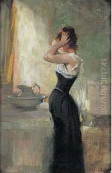 Elegante A Sa Toilette Oil Painting by Frederic Dufaux