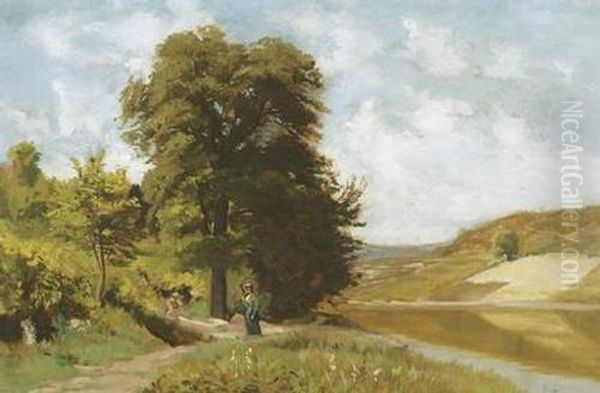 Sommerliche Partie Am Fluss. Oil Painting by Frederic Dufaux