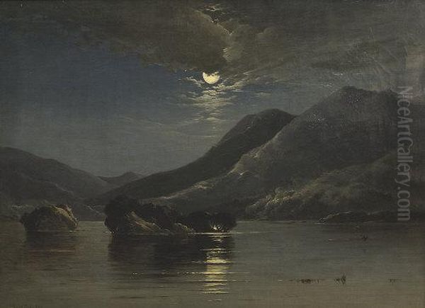 Moonlit Lake Landscape Oil Painting by Patrick Vincent Duffy