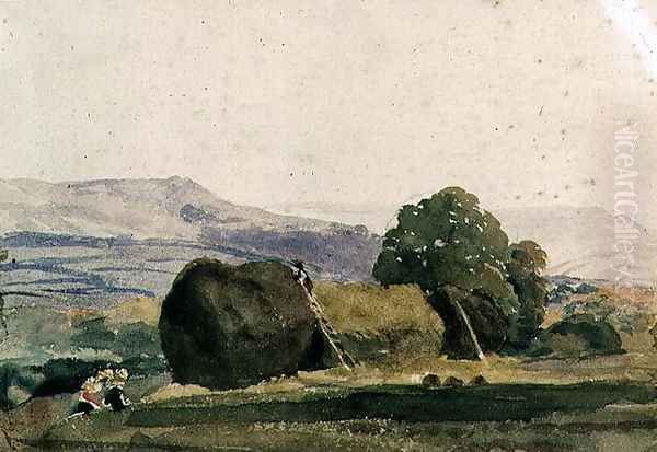 Landscape with haystacks Oil Painting by Peter de Wint