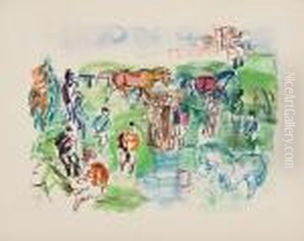 Chevaux Et Jockeys Oil Painting by Raoul Dufy